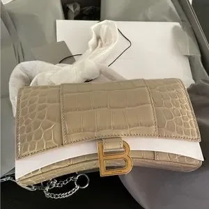 Bags | Balenciaga Womens Hourglass Wallet On Chain Crocodile